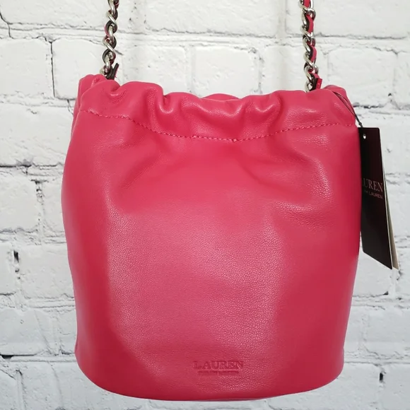 RALPH LAUREN Emmy Medium Nappa Leather Pink Bucket Crossbody - Picture 3 of 16